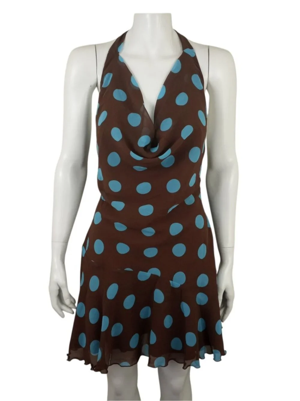 princess polly halter polka dot dress Karolie Plunge Mini Brown / Blue Dot, US 6 / Brown / Blue Polka Dresses/Shop by Event/Pageant Dresses